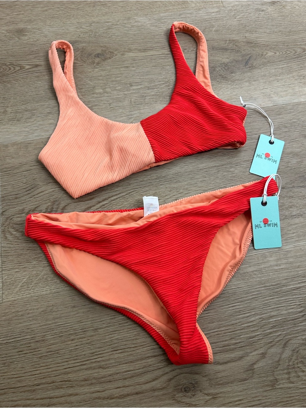 NWT Marine Layer Mallorca Ribbed Two Tone Bikini Set Size Small